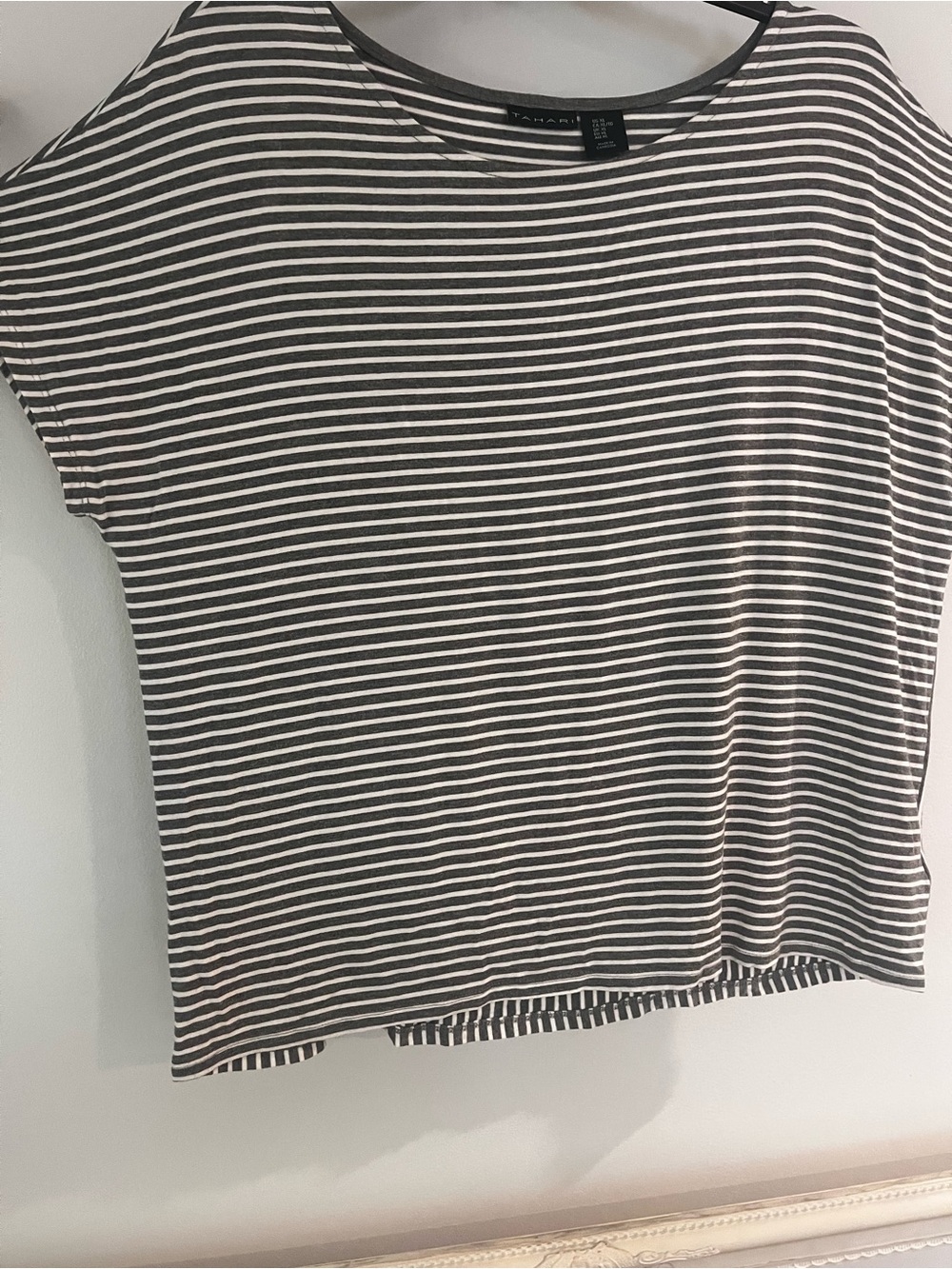 Tahari Black and White Stripe Short Sleeve Tee